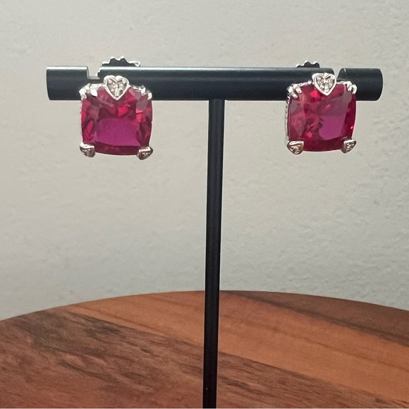 RARE Judith Ripka JR TWO Red Corundum & Diamond Fontaine Earrings - Picture 5 of 11